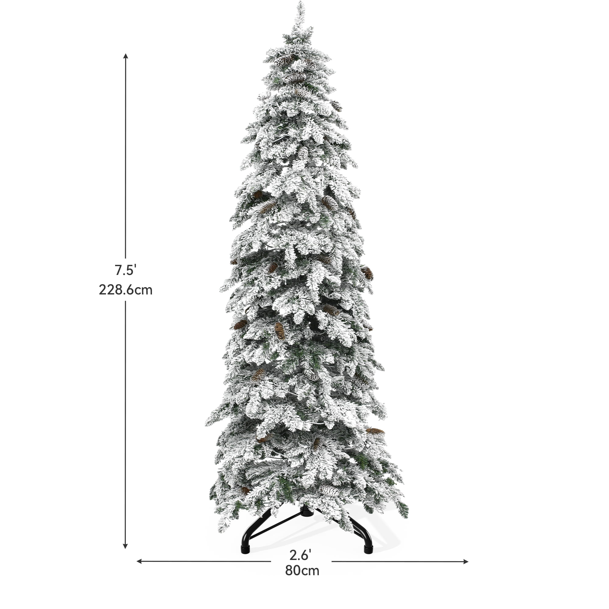 Uforic 7.5ft Snow Flocked Pencil Spruce Artificial Christmas Tree with Pinecones,Pre-Lit Holiday Christmas Pine Tree with with 800 Branch Tips,350 Lights, for Home, Office and Party Decor