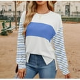 thumbnail image 4 of Jalioing Striped Shirts Tops for Women Casual Loose Long Sleeve Pullover Shirts Side Slit Crew Neck Fashion Tee, 4 of 7