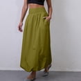 thumbnail image 5 of Women's High Waist Maxi Skirt with Elastic Wide Waistband Loose Fit A Line Long Skirt Casual Solid Flared Hem Design Green M, 5 of 6