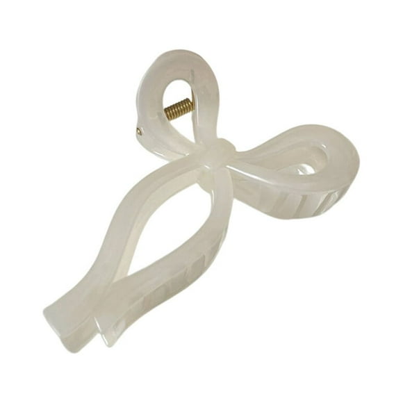 Langgg Women Large Temperament Bow Hair Claw Accs Acrylic Girls Shark Clips Ponytail Grasping Barrettes Fashion Solid Color Headwear White