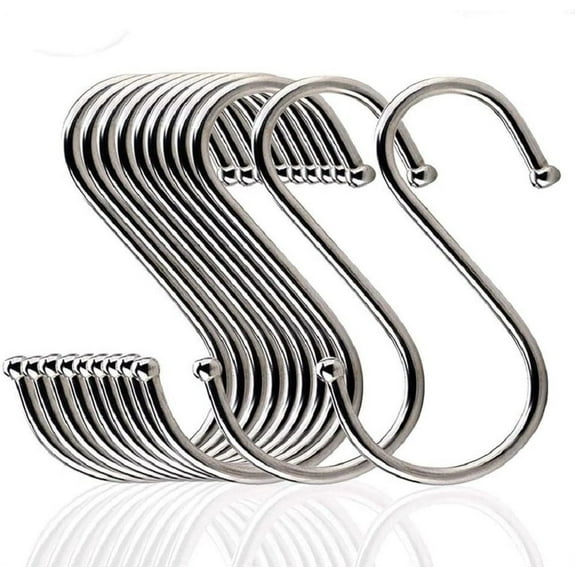Topboutique 6 Pack S Shaped Hooks Heavy Duty S Hooks Stainless Steel Metal Hooks for Kitchen, Work Shop, Bathroom(3", Diameter 4mm)