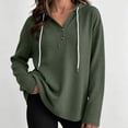 thumbnail image 2 of Qgtaibl Long Sleeve Hoodies for Women Waffle Knit Button V Neck Henley Shirts Drawstring Hood Loose Fit Casual Pullover Tops Green S, 2 of 7
