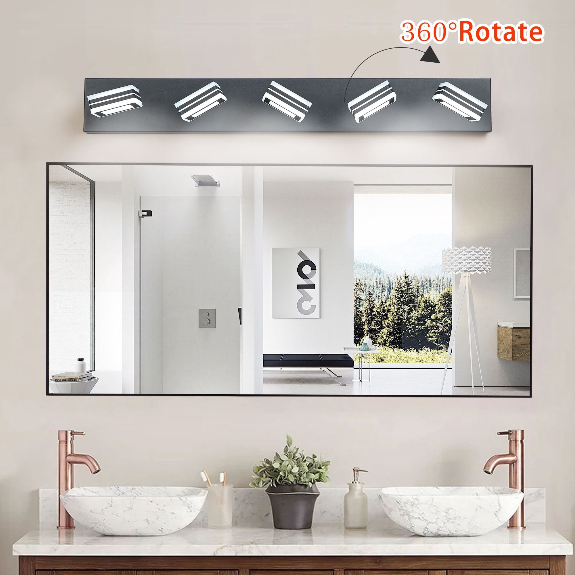 32" Modern Black 5-Light LED Vanity Light, Square Acrylic Shade Wall Sconce for Bathroom Mirror and Vanity Lighting, Hardwired