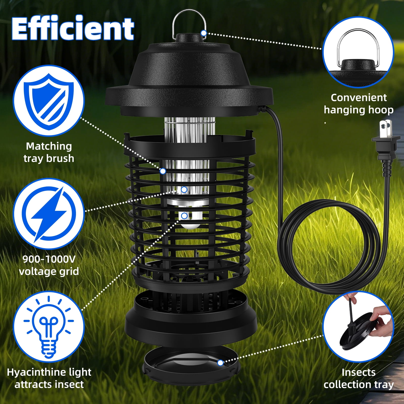 Aumpkin Bug Zapper, Electric Fly Zapper for Indoor and Outdoor for Home, Kitchen Bedroom, Patio and Camping (Black)