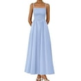 thumbnail image 2 of Women'S Summer Maxi Dresses Beach Sundress Casual Spaghetti Strap Smocked Swing A Line Long Flowy Dress Light Blue L, 2 of 7