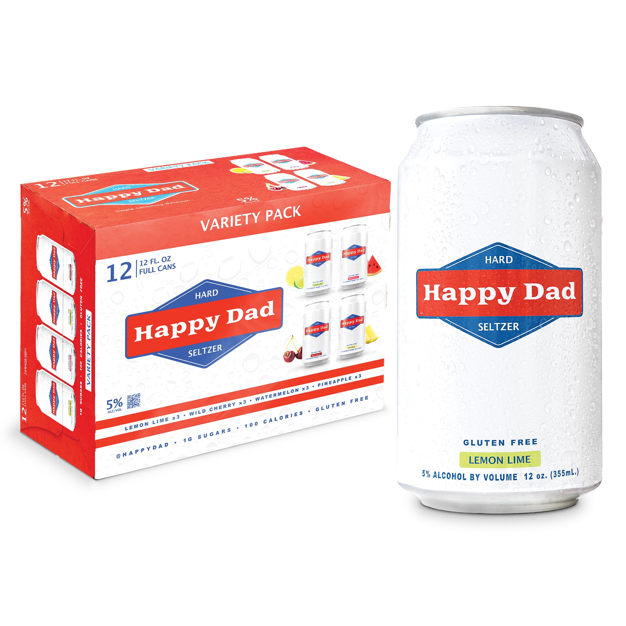Happy Dad Hard Seltzer Variety Pack, 12 Pack, 12 fl oz Cans, 5% ABV