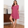 thumbnail image 6 of SHOWMALL Nightgowns for Plus Women Soft Short Sleeve Pajama Dress with Pockets for Sleep NightPurple Red 3X, 6 of 7