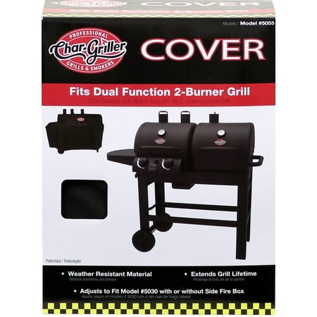 Char Griller Dual 2 Burner Gas And Charcoal Grill Cover With Char Griller Dual 2 Burner Gas And Charcoal Grill Cover With Expansion Sleeve To Accommodate Side Firebox Black 5055