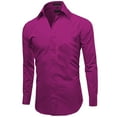 thumbnail image 2 of Men's Slim Fit Button Up Long Sleeve Solid Dress Shirt - Magenta - M (15-15.5) 34/35 sleeve, 2 of 5