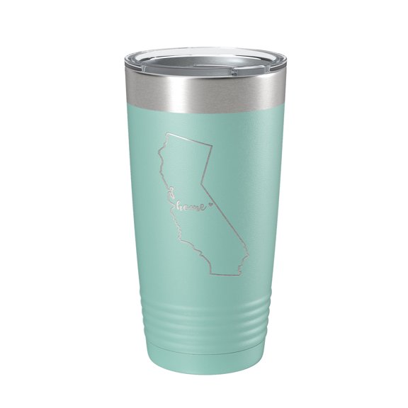 California Tumbler Home State Travel Mug Insulated Laser Engraved Map Coffee Cup 20 oz Teal