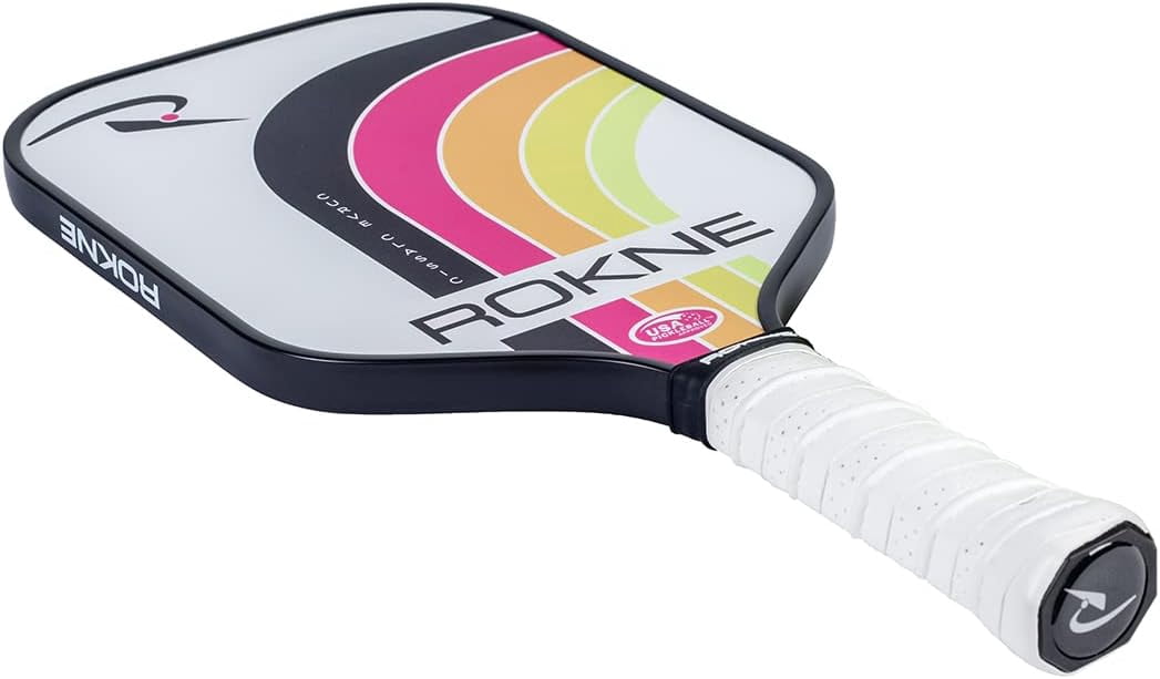 Rokne Curve Classic Fiberglass Pickleball Paddle Long Handle Racket with Pro Grit Texture, Electric Citrus