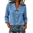 thumbnail image 2 of Ynynloco Womens 3/4 Sleeve Cotton Linen Shirts Peter Pan Collar Button Down Tops Lightweight Breathable Casual Cute Tops, 2 of 8
