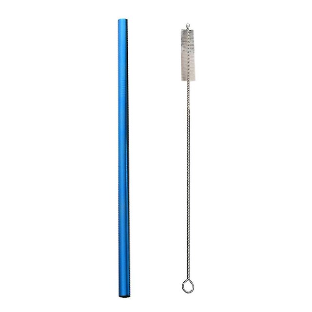 Conjunto de cepillo de pajita reutilizable al aire libre de acero inoxidable azul doblado