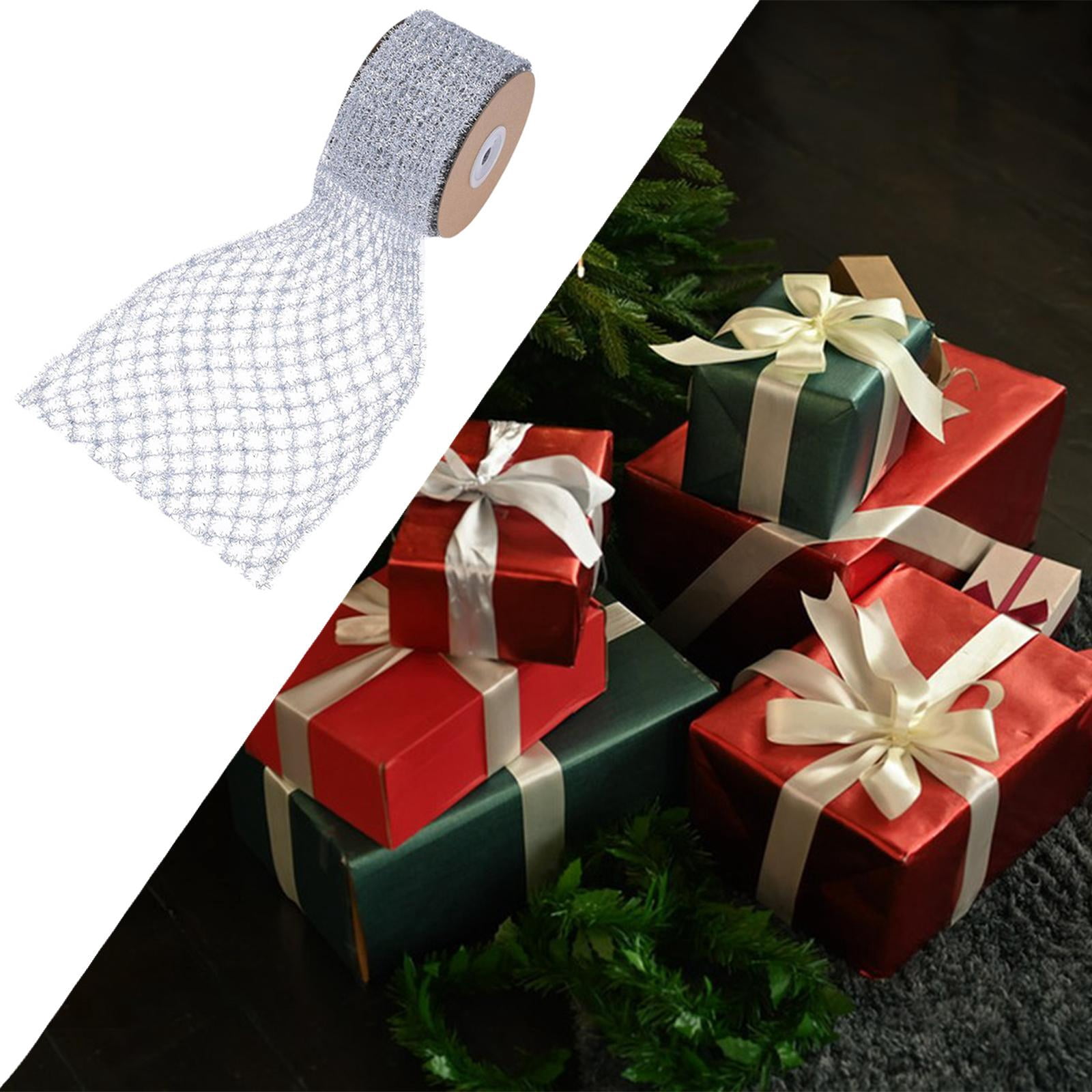 Yunhgft 1 Roll Glitter Wired Ribbon Home Decoration Stretchable Sparkling Trim Christmas Silver