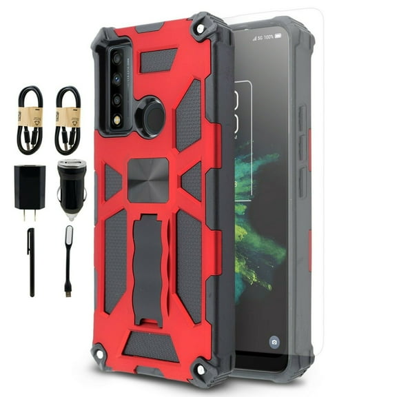 Value Pack Cables for TCL 20XE 20 XE Phone Case Corner Guard Magnetic Kickstand Hybrid Slim Bumper Shock Cover with Tempered Glass