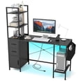thumbnail image 1 of Costway Office Desk with LED Lights & Power Outlets Open Shelves 2 Drawers Cabinet, 1 of 10
