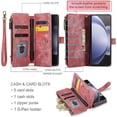 thumbnail image 2 of Wallet Case for Samsung Galaxy Z Fold 5 5G, Premium Handmade PU Leather Phone Case Card Slots Magnetic Closure Zipper Pocket Kickstand Flip Case with Hand Strap - Vintage Red, 2 of 14