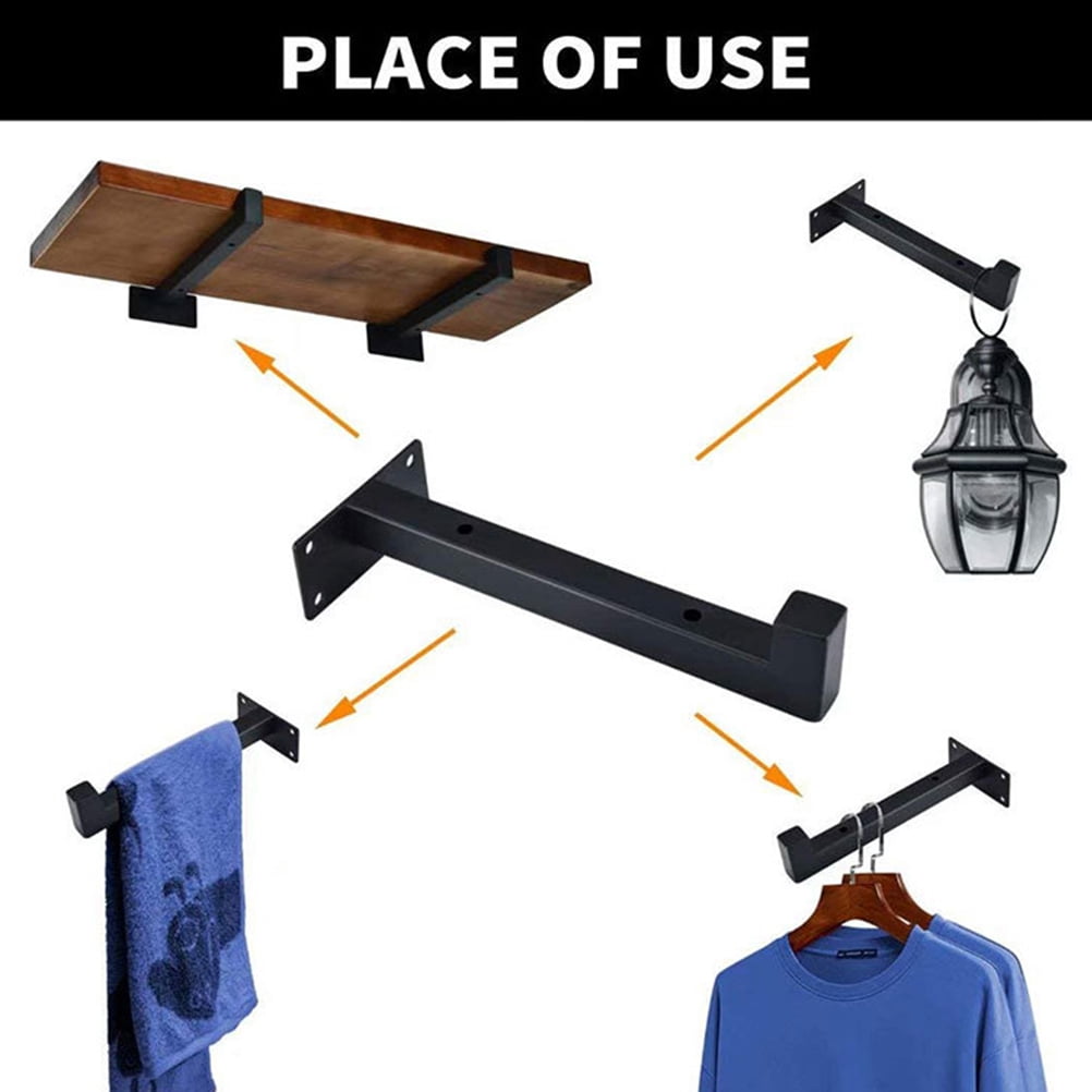 4-Pack Black Shelf Support Brackets 20x8.2CM Heavy Duty Wall Mount Holders for Home Storage and Organization
