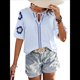 thumbnail image 3 of Blusas de Verano para Mujer, Blusas Florales Bordadas con Mangas Abullonadas, Cuello en V, Estilo Bohemio, Informal Azul L, 3 of 7