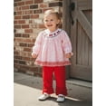 thumbnail image 4 of Loicainy Toddler Baby Girl Valentine's Day 2 Piece Outfits 6 12 18 24 Months 2T 3T Heart Bow Embroidery Long Sleeve Crew Neck Tops and Elastic Waist Pants Set, 4 of 9