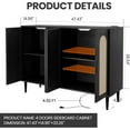 thumbnail image 2 of Rattan Sideboard Buffet Cabinet, Boho Accent Storage Cabinet, 4 Doors Console Table Coffee Bar with Power Outlet, Adjustable Shelves for Kitchen, Dining Room, Hallway, Living Room (Black_1), 2 of 8