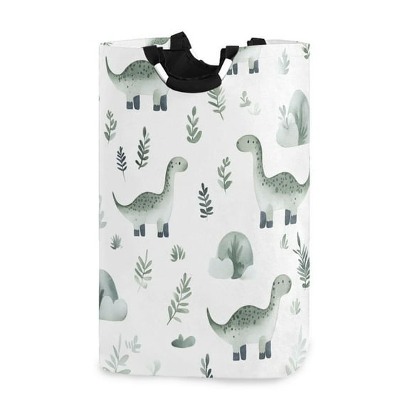 Yayeee Freestanding Laundry Hamper with Handle Collapsible Large Storage Basket for Clothes, Green Dinosaur Pattern