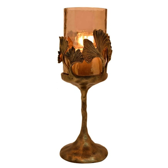 Decozen Candle Holder Stand with Small Glass in Brown Antique Brass Finished for Home Decor Console Table Centerpiece Dining Living Room Bedroom Office Farmhouse Wedding Decorations - Set of 6