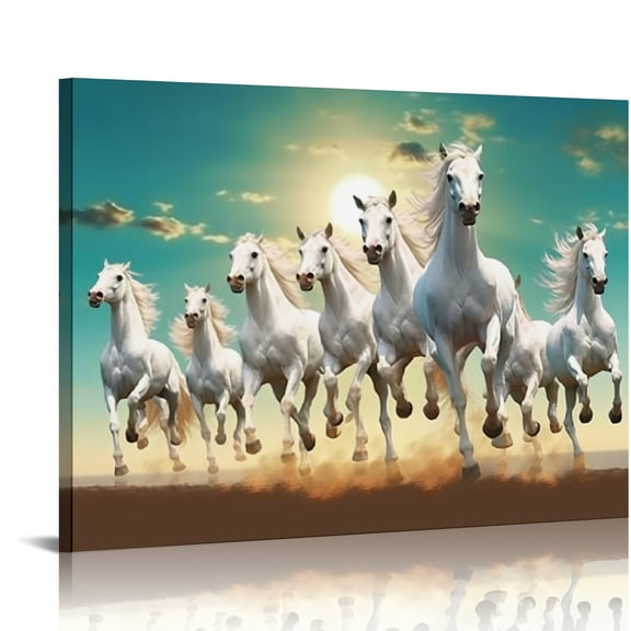 Acheng Seven Lucky Running Wild Horses Wall Art Running Horses Wall Art Animal Posters Canvas Wall Art Decor Print Picture Paintings for Living Room Bedroom Decor Frame-style 20x16in