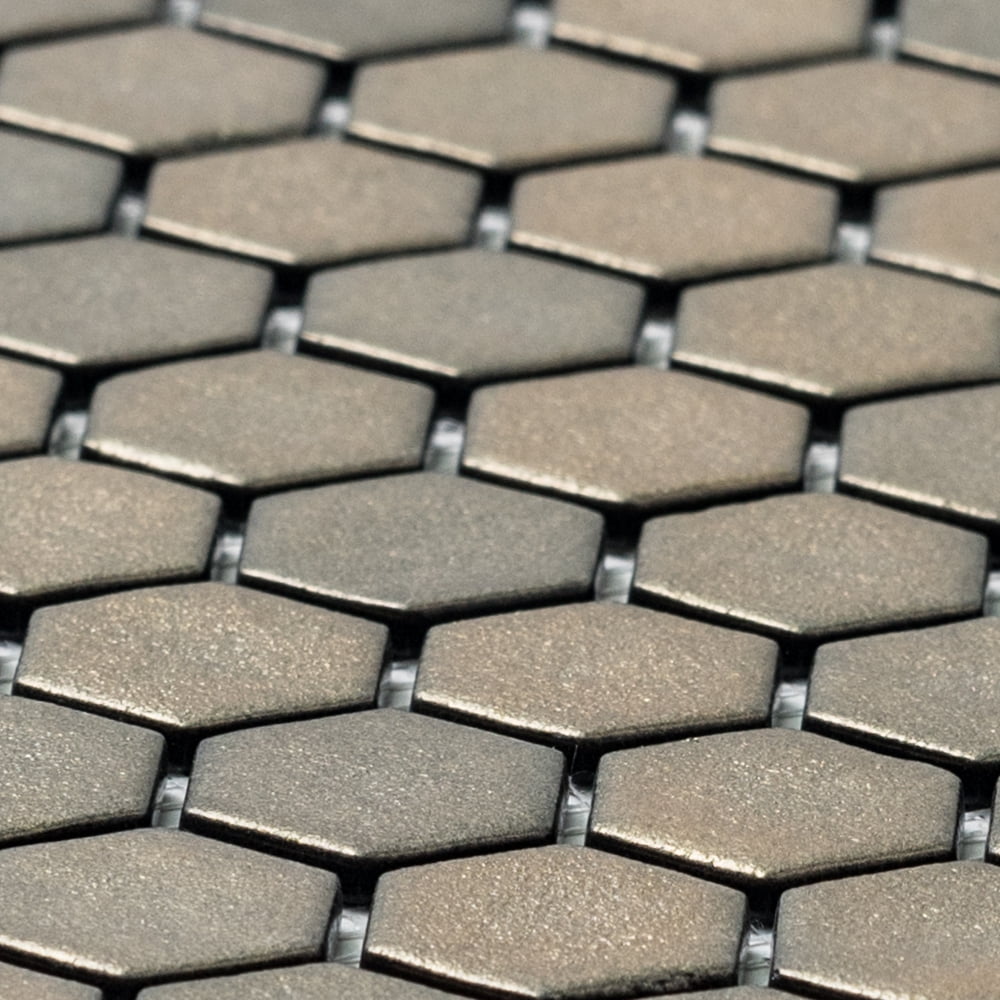 The Tile Life Eterna Hex 12" x 12" Gold Glass Hexagon Mosaic Floor and Wall Tile, 1 Sheet