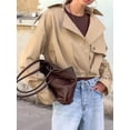 thumbnail image 4 of Female Cropped Trench Coat Lapel Long Sleeve Button Down Crop Jacket Double Breasted Coat Khaki S, 4 of 10