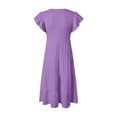 thumbnail image 4 of Zanarzt Little Girls Summer Dresses Girl's Dresses Cotton Ruffle Sleeve Tiered Swing A Line Cute Midi Casual Sundress Back to School Clothes Purple,14-15 Years, 4 of 5