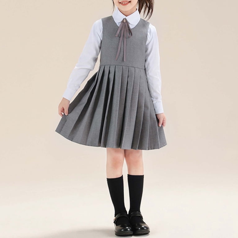 HICBEKETEA School Uniform Dress Knee Length Sleeveless Grey Girls Jumper Dress Kids Dress 6-7 Years, Girl's, Gray HICBEKETEA School Uniform Dress Knee Length Sleeveless Grey Girls Jumper Dress Kids Dress 6-7 Years, Girl's, Gray