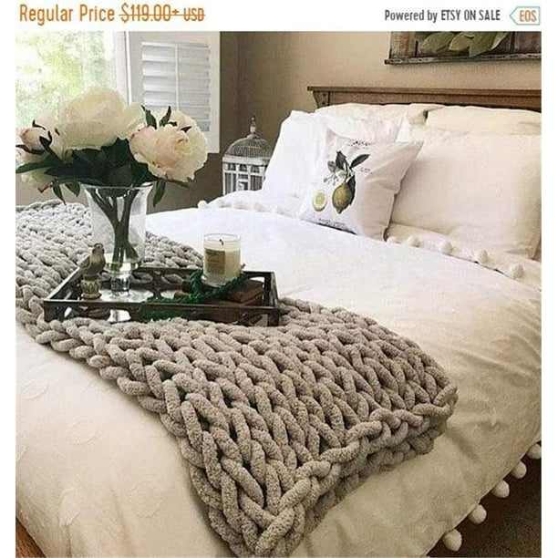 Knitted Blanket Coarse Comfortable Blanket Chunky Wool Blanket Knitted  Blanket Bedspread Throw Blanket Home Decor Gift for the Sofa Bedspread  (White, 80 * 100cm) 