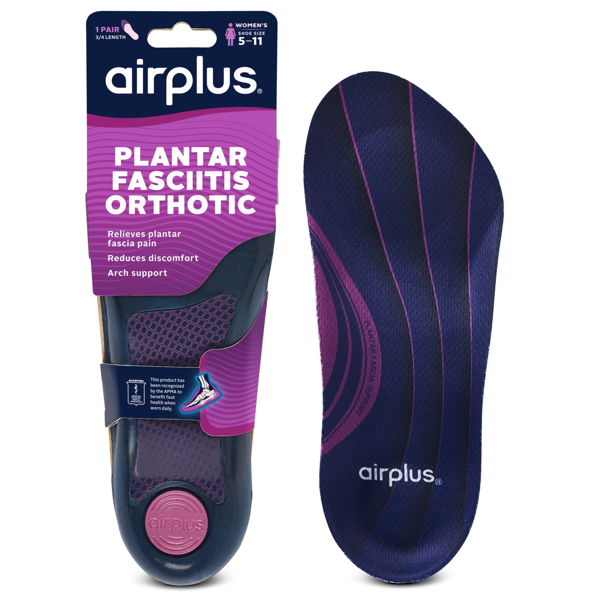 Airplus Plantar Fasciitis Orthotic 3/4 Insole Womens 5-11 Women's