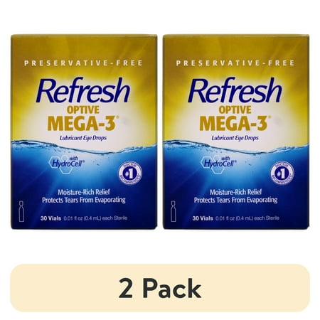 (2 pack) Refresh Optive Mega-3 Lubricant Eye Drops, 0.01 fl oz (0.4ml)