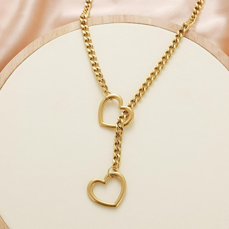 ●VVV● Diva Ribbon Heart Surgical Chain Necklace 25SSNK119M Heart Slip Chain Necklaces for Women,Stainless Steel O-Ring