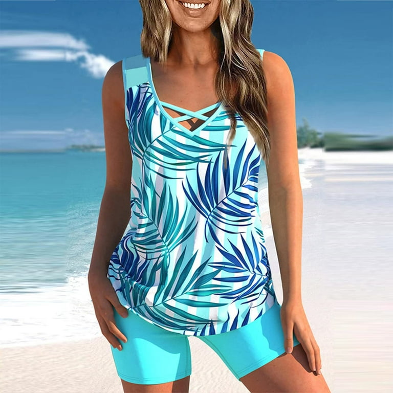 Two Piece Tankini Bathing Suits Swim Tops with Shorts Women Tummy Control  Swimsuits Sporty Swimwear Modest Swimwear JIUKE 
