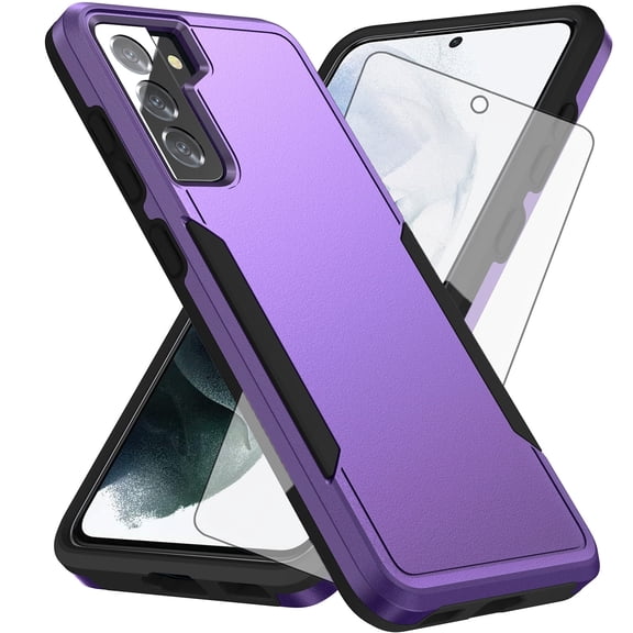 Asuwish Compatible with Samsung Galaxy S21 5G 6.2 inch Phone Case Glass Screen Protector Hybrid Rugged Shockproof Hard Protective Drop Proof Full Body Heavy Duty Mobile Cell Cover for S 21 21S Purple