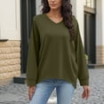 thumbnail image 2 of Lmnyox V Neck Sweatshirts for Women Fashion Loose Long Sleeve Solid Pullover Shirts Casual Basic Tops, 2 of 7