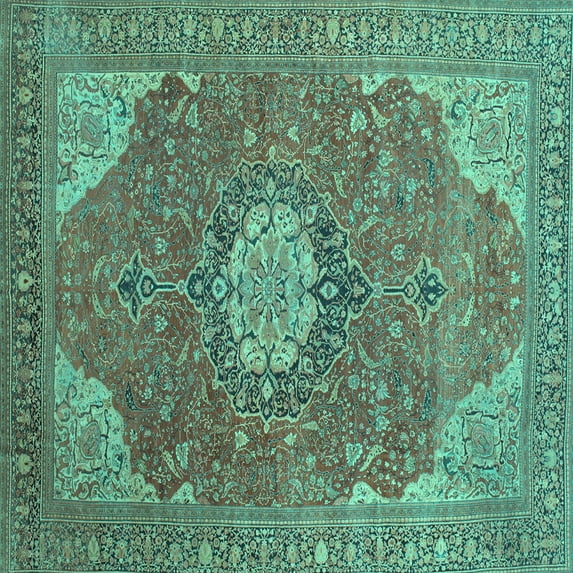 Ahgly Company Indoor Square Medallion Turquoise Blue Traditional Area Rugs, 5' Square