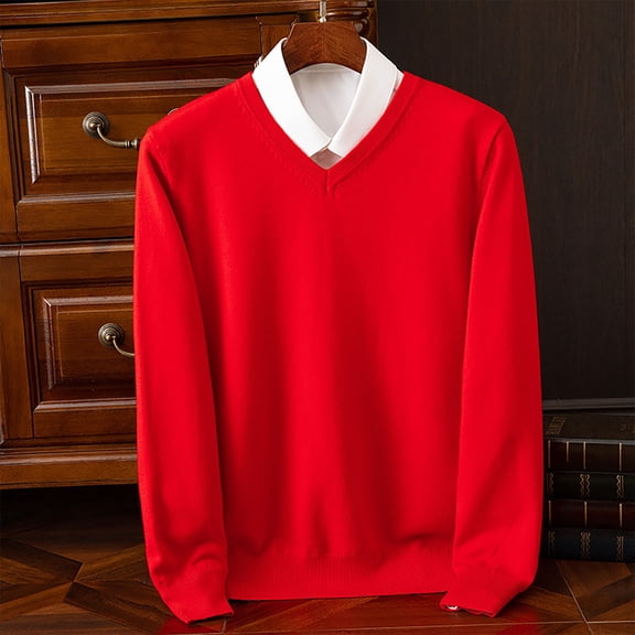 Lepsheexh Pullover Sweater for Men Men's Fashionable Solid Color Pullovers V-neck Knitted Sweaters Casual Long Sleeved Slim Sweaters Fall Winter Trendy Sweaters