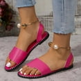 thumbnail image 5 of CQONEPT Flat Sandals for Women Dressy, Comfort Elastic Strappy String Thong Ankle Strap Summer Gladiator Sandals Casual T-Strap Sandal Walking Sandals Beach Shoes Hot Pink Size 6, 5 of 9