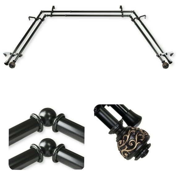 Domovina Raina 13/16-inch Bay WIndow Double Curtain Rod-Color:Black