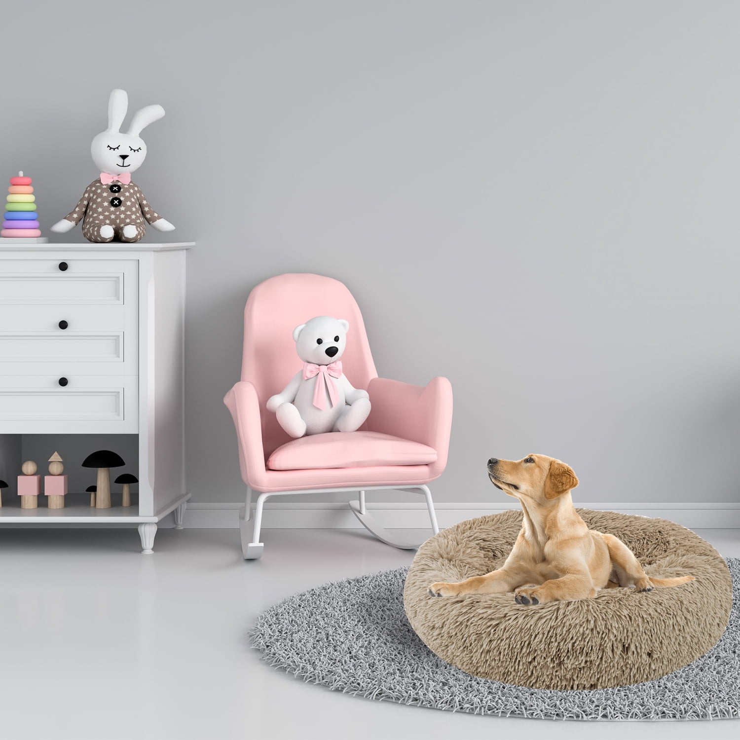 Precious Tails Dog Cat Super Lux Shaggy Fur Donut Bolster Pet Bed - Small