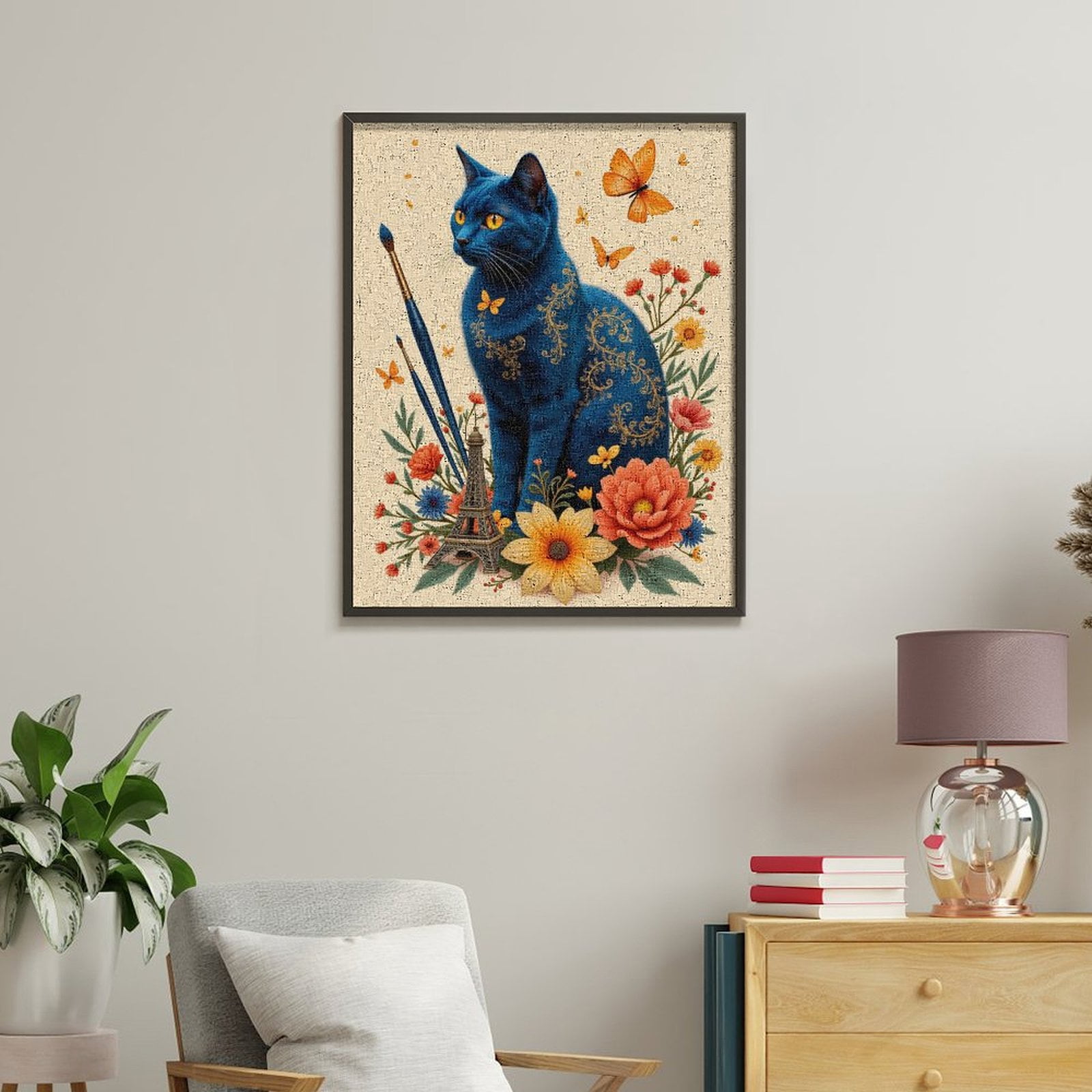 Paint By Numbers Kit for Adults Beginner - Blue Cat Art Flowers Painting Paris DIY Canvas Painting Kits for Adults, Frameless Paint By Number for Adults for Home Wall Decor 16x20 Inch