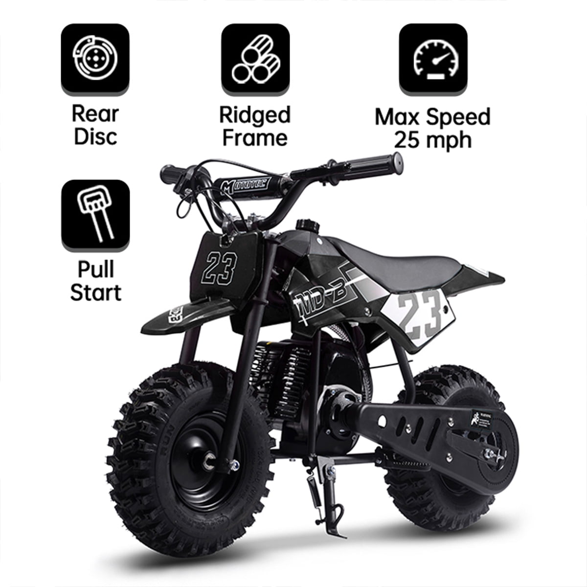 TOXOZERS Dirt Bike for Kids,Gas-Powered Mini Pit Bike with 13 Inch Knobby Tires,25 MPH,Rear Disc Brake,Supports up to 175 lbs,Begin-ner Off Road Motorcycle for Boys Girls,Black
