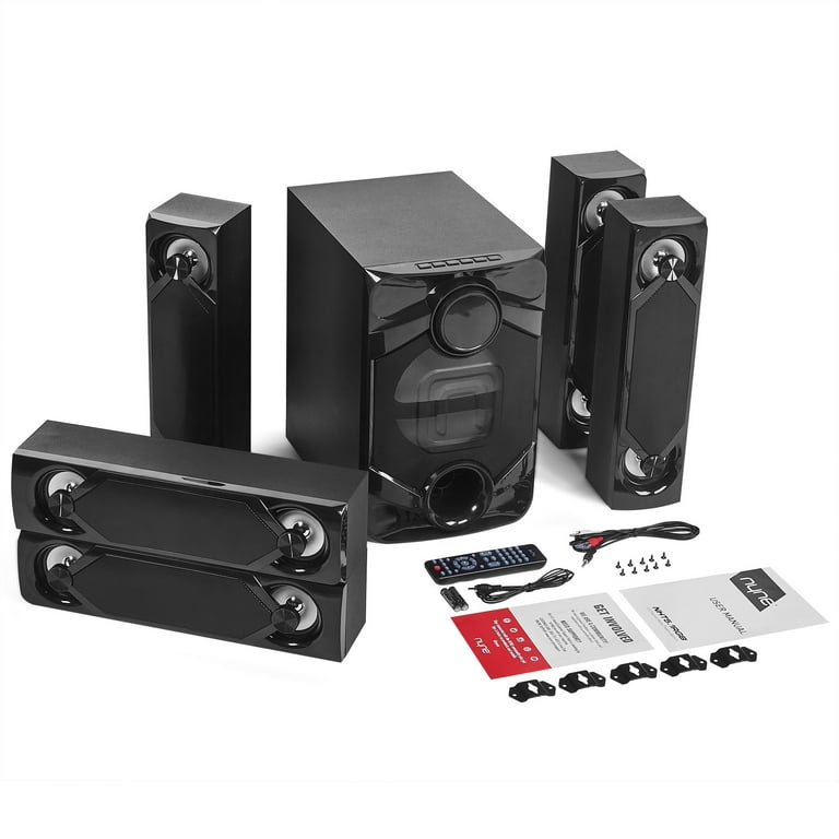 Selskabelig omgivet ale Nyne NHT5.1RGB 5.1 Channel Surround Sound Home Audio Theatre System – RGB  Multi-Color Illumination, For TV, USB, SD, RCA Out In, 8 Inch Active  Subwoofer, 6 Inch Passive Radiator, Soundbar - Walmart.com