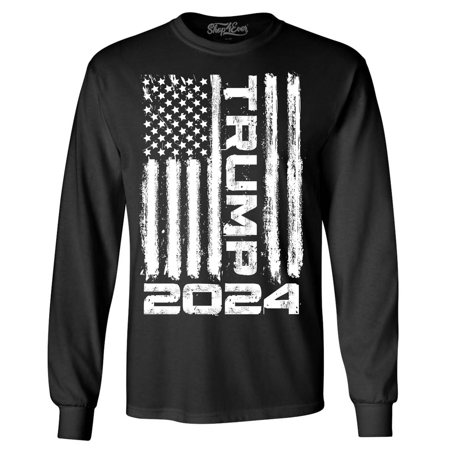 Shop4Ever Men's Trump Flag 2024 Long Sleeve Shirt Medium Black