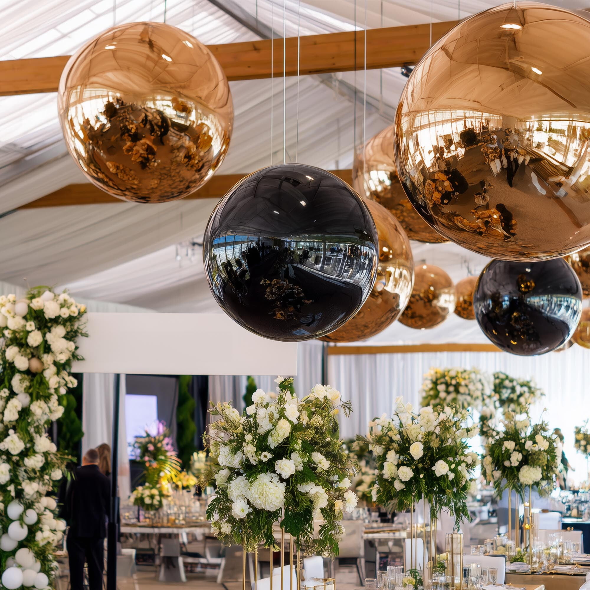 Yescom 20" Big Shiny Inflatable Mirror Ball Giant Reusable PVC Balloon for Large Disco Party Wedding Event Stage Decoration Black