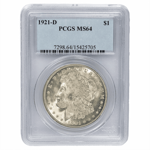 US Mint 1921-D Morgan Silver Dollar Coin $1 PCGS MS 64